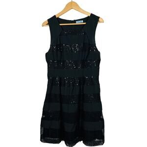 Cynthia x Cynthia Rowley Sleeveless Sequin Sheath Dress Stripe Black - 12